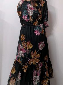 Black Foral Midi Dress