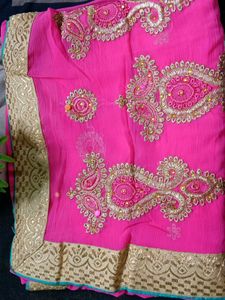 Elegant coral Embroidered Saree