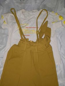 Mustard Overalls with Graphic Tee