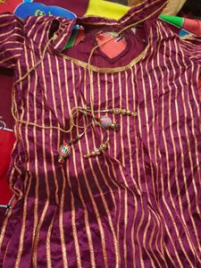 Maroon &amp; Gold Striped Kurti