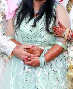 Heavy Mirror Work Light Green Lehenga