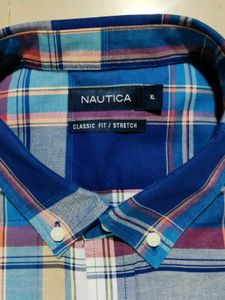 Nautica Blue Tartan Checks Casual Shirt