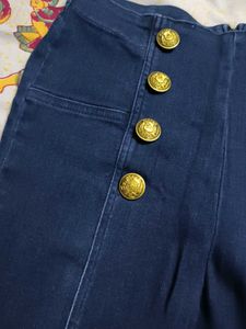 High-Waisted Button Denim Jeans