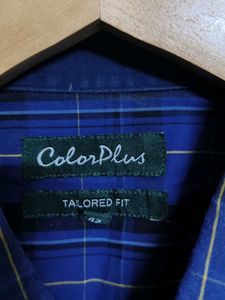 Colorplus Men Blue Checked Tailored Fit Shirt