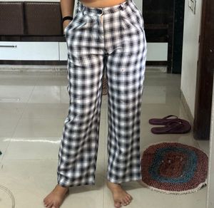 Black &amp; White Plaid Wide Leg Pants