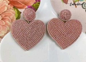 Pink Beaded Heart Drop Earrings🩷