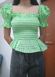 Gingham Peplum Top