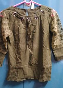 Olive Green Grommet Detail Top