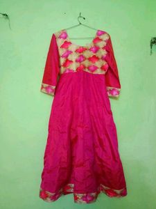 Pink Anarkali Dress with Floral Detail