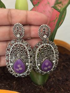 Elegant Purple Stone Drop Earrings