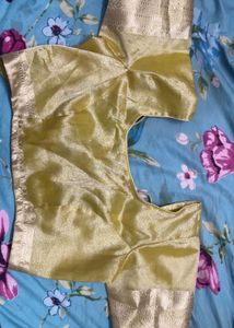 Lemon Yellow Gold Tissue Blouse With Zari Design