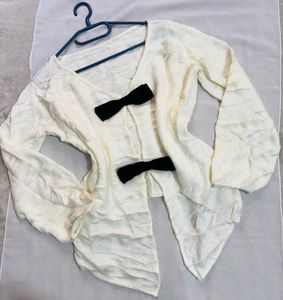 🎁 Buy1 Get1 Free White Bow Detail Cardigan ()