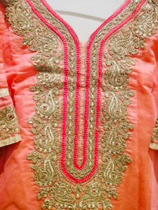 Peach &amp; Gold Embroidered Kurti