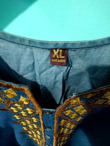 Embroidered Denim Kurta