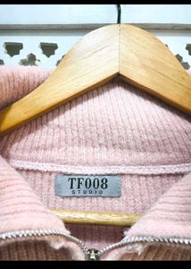 Pink TFUUU Quarter-Zip Sweater