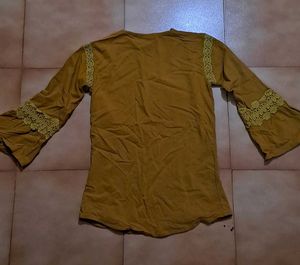 Mustard Color With Lace Design Top For Women