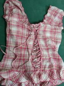 Pink Plaid Ruffle Top