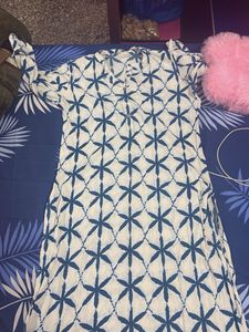 Blue & White Printed Kurta
