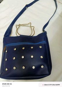 Blue Rhinestone Embellished Satchel