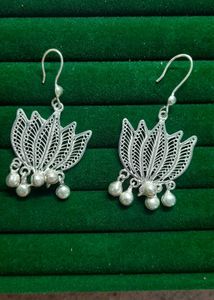 Pure Silver Lotus Earrings (without Hallmark)