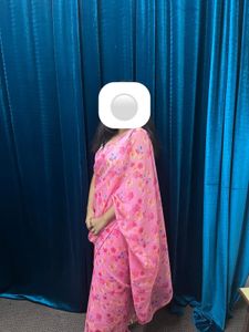 pink floral pre-stitched saree