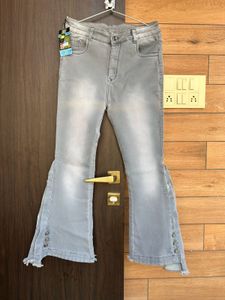 Gray Flare Jeans with Button Detail