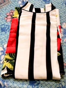 Striped Rose Print Long Kurti