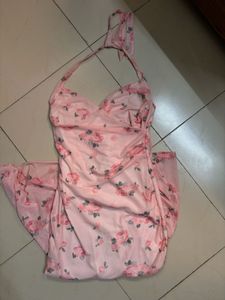 Pink Floral Halter Dress