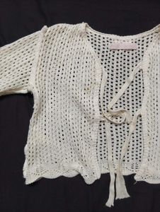 Crochet Front Knit Tie Cardigan(XS)