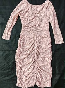Pink Lace Ruched Bodycon Dress