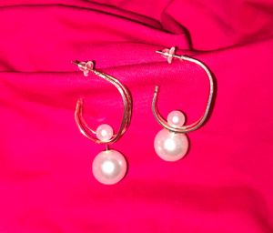 Pearl Drop Hoop Earrings
