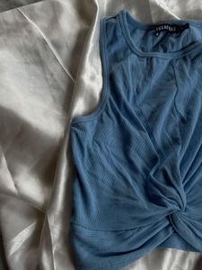 Blue Sleeveless Crop Top