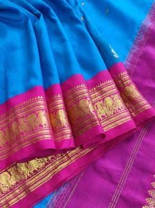 Blue And Pink kanchipuram silk Saree