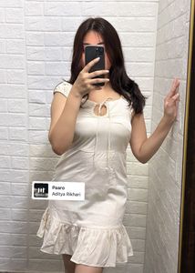 tie Ups Neck Puff Sleeves Mini A Line Dress