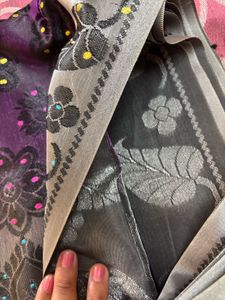 Silk black and Gray Saree