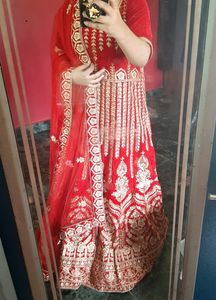 Bridal Red Velvet Zardozi Worked Gown