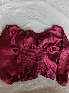 Burgundy Ruched Long Sleeve Top