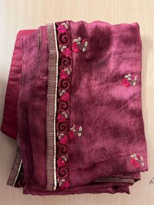 Elegant Maroon Embroidered Saree
