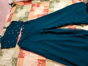 Teal Embellished Palazzo Set