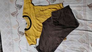 Yellow Top & Brown Pants Set