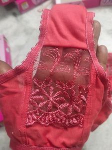 Net Bra Panty Lingerie Set Red Size 32