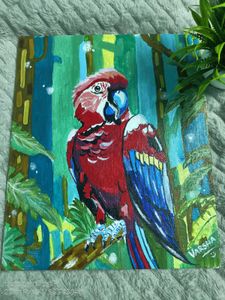 Vibrant Parrot Painting on Canvas(Hand Painted)