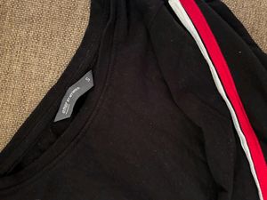 Black Full Sleeves Tshirt With Side Stripes On Sleeves