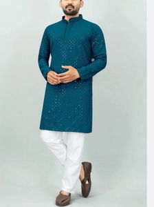XL Men's Blue&green Touch  Kurta Set