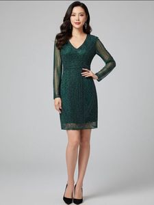Bottle Green Heavy Work Designer Cocktail Dress