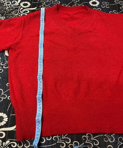 Red V-Neck Pullover Sweater