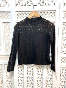 Elegant Black Laced High Neck Blouse B