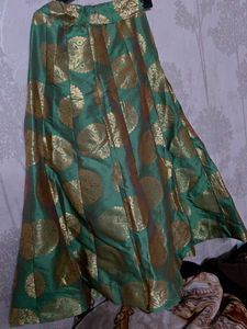 Indo Westen Banarasi Silk Skirt And Long Net Shrug