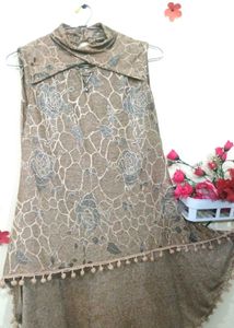 A Line Self Embroidered Cowl Neck Top