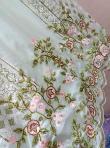 Mint Green Embroidered Straight Suit With Pant